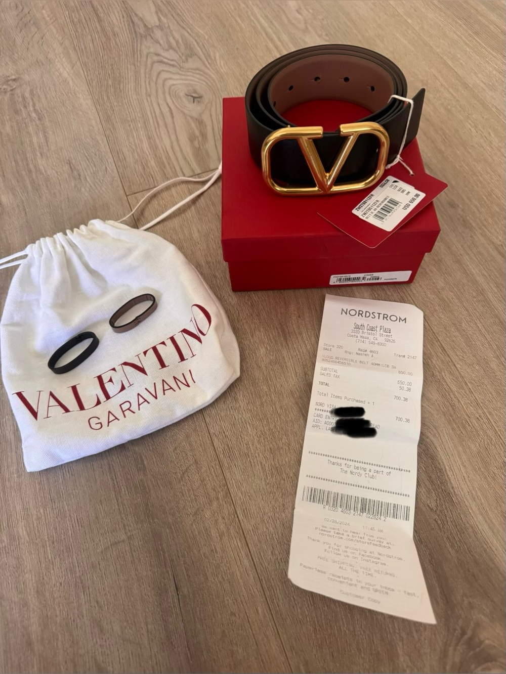 Valentino Garavani Reversible Black -Nude Leather Belt with Gold V Logo Buckle